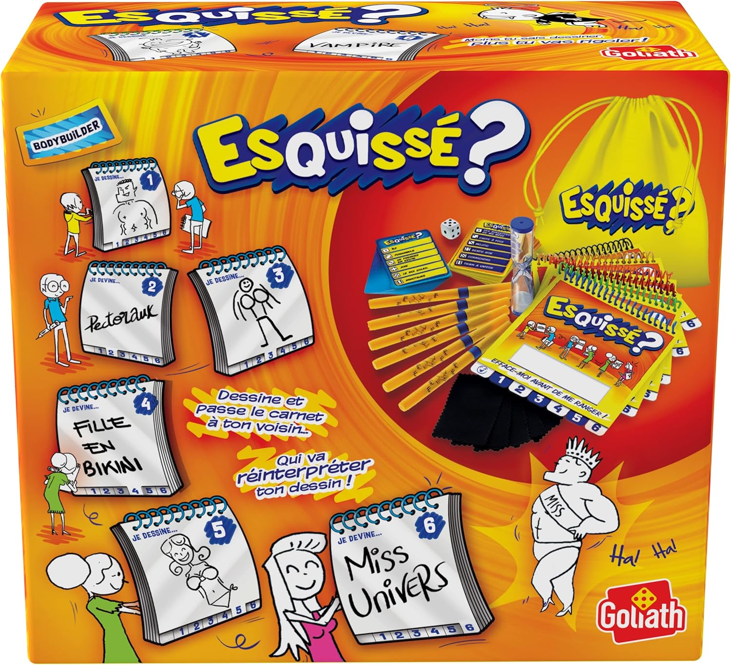 Schets 6 spelers – praktisch reisformaat – bordspel tekenen vanaf 8 jaar – laat je tekening raden aan je buurman – alles inbegrepen om te tekenen + draagtas – 4 tot 6 spelers – 20 minuten