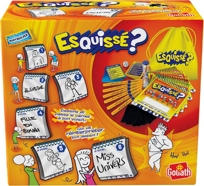 Schets 6 spelers – praktisch reisformaat – bordspel tekenen vanaf 8 jaar – laat je tekening raden aan je buurman – alles inbegrepen om te tekenen + draagtas – 4 tot 6 spelers – 20 minuten