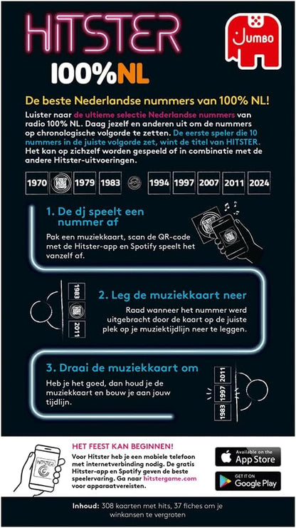 Hitster 100% NL, Muziekspel, Actiespel, Volwassenen bordspel, Spel met muziek, Kaartspel vanaf 16 jaar, 2-10 spelers, Nederlandse Hits, Party Game Nederlands, Nederlands (BNL