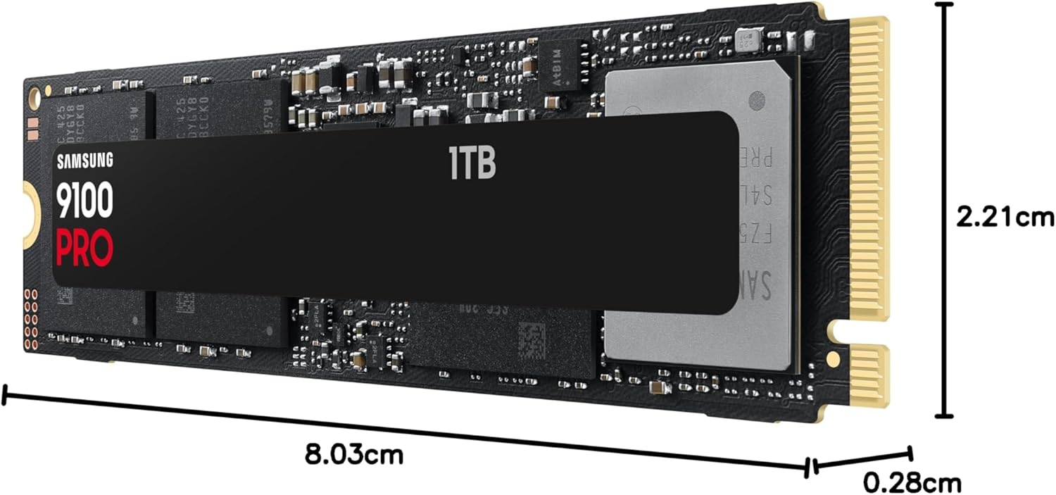 Samsung Memory MZ-VAP1T0BW 9100 PRO 1TB Internal SSD, PCIe 5.0 x4, NVMe 2.0, SSD Designed for Pros & Gamers, Compatible with PC & Laptops, 5 Year Limited Warranty (UK Version)