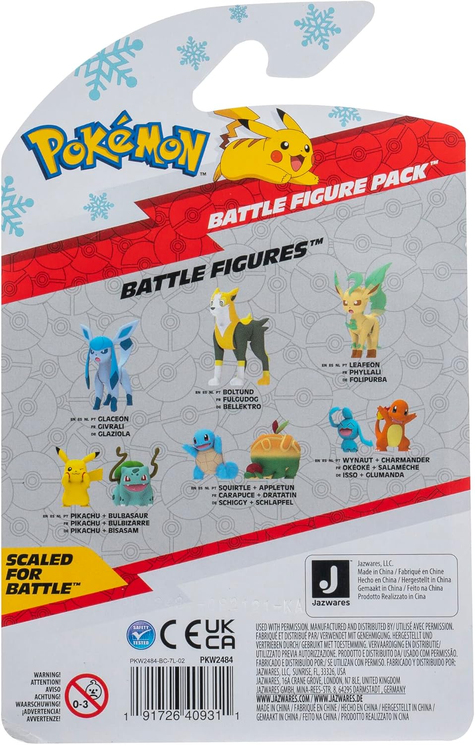 Pokémon PKW2484 - Winter Battle Figure Pack - Pikachu & Bisasam, Official Figures, 5 cm Each