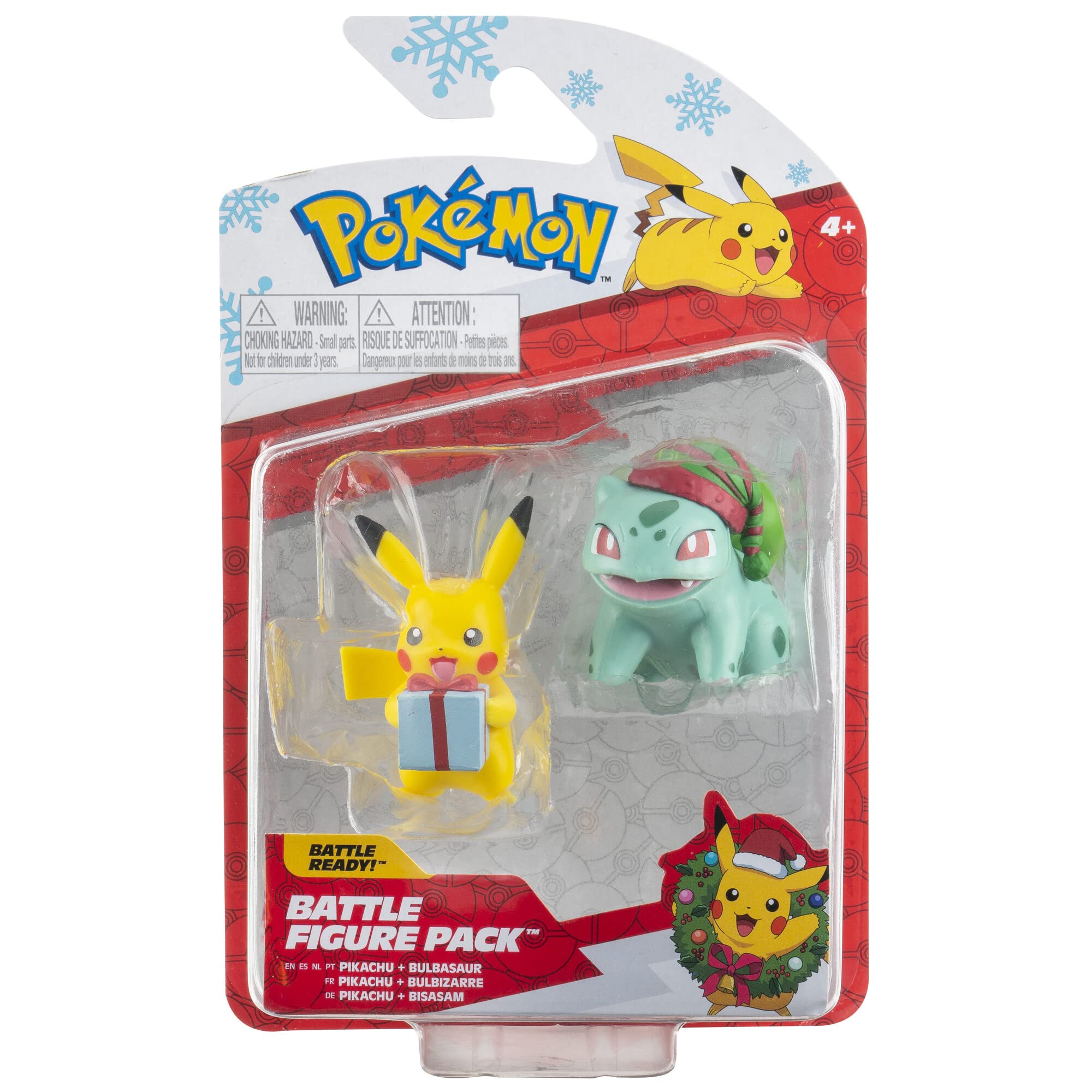 Pokémon PKW2484 - Winter Battle Figure Pack - Pikachu & Bisasam, Official Figures, 5 cm Each