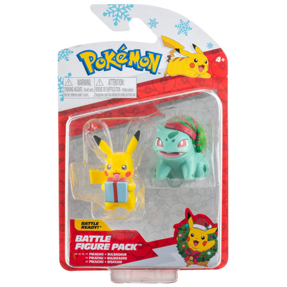 Pokémon PKW2484 - Winter Battle Figure Pack - Pikachu & Bisasam, Official Figures, 5 cm Each