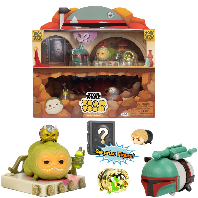 Disney Tsum Tsum Star Wars Jabba’s Palace Deluxe Theme Set, Figures Stand 7 cm Tall & Stackable, Includes Luke, Gamorrean Guard, Han Solo, C-3PO, & More, for Kids Ages 6+