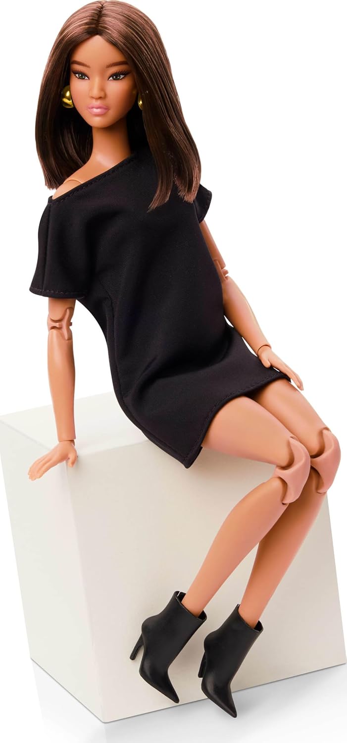 Barbie Mattel Basics Model 01 Collector Doll with Brunette Hair, Black Mini Dress & Shoes, Universal-fit Fashions, Posable Body & Swappable Doll Head, JBH72