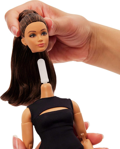 Barbie Mattel Basics Model 05 Collector Doll with Brunette Hair, Black Mini Dress & Heels, Universal-fit Fashions, Posable Curvy Body & Swappable Doll Head, JBH73