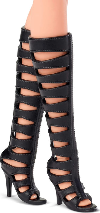 Barbie Mattel Basics Model 02 Collector Doll with Blonde Hair, Black Mini Dress & Gladiator Boots, Universal-fit Fashions, Posable Body & Swappable Doll Head, JBH71