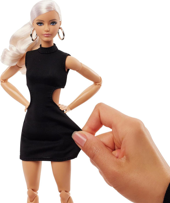 Barbie Mattel Basics Model 02 Collector Doll with Blonde Hair, Black Mini Dress & Gladiator Boots, Universal-fit Fashions, Posable Body & Swappable Doll Head, JBH71