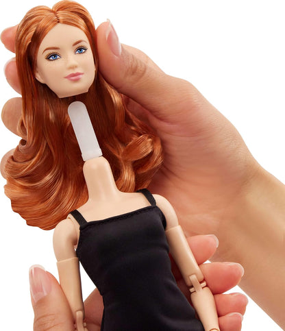 Barbie Mattel Basics Model 04 Collector Doll with Red Curly Hair, Black Mini Dress & Boots, Universal-fit Fashions, Posable Petite Body & Swappable Doll Head, JBH74