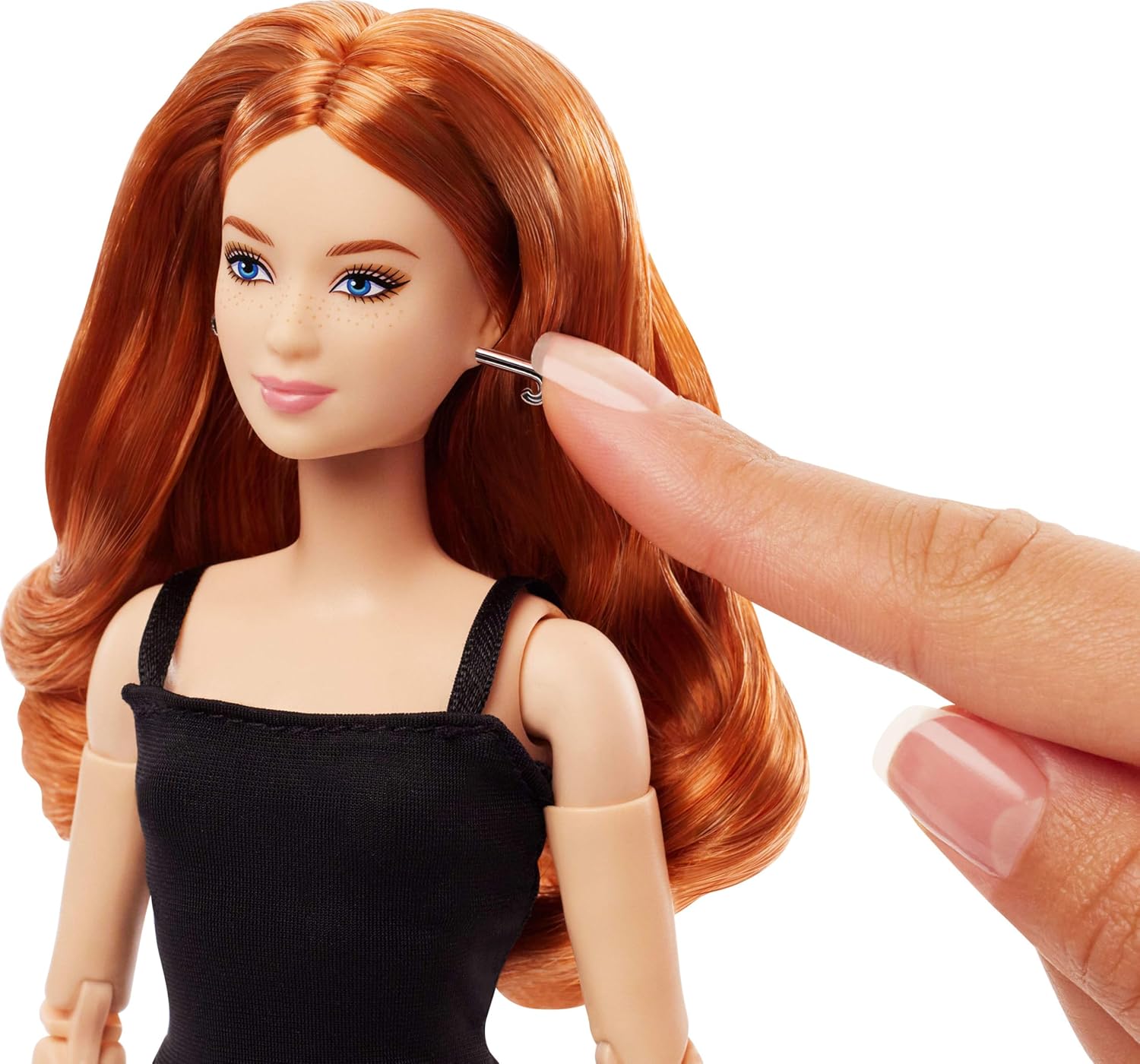 Barbie Mattel Basics Model 04 Collector Doll with Red Curly Hair, Black Mini Dress & Boots, Universal-fit Fashions, Posable Petite Body & Swappable Doll Head, JBH74