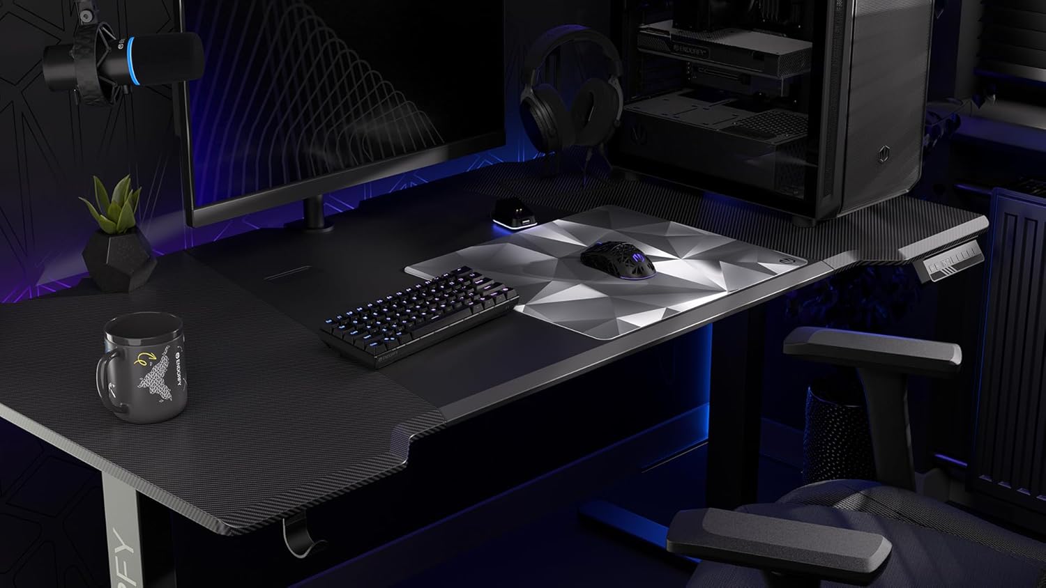 ENDORFY Crystal Black L Tapis de Souris 450x400 mm L, Guide de Souris Lisse, Bord imprimé, Base en Caoutchouc antidérapant, Design élégant