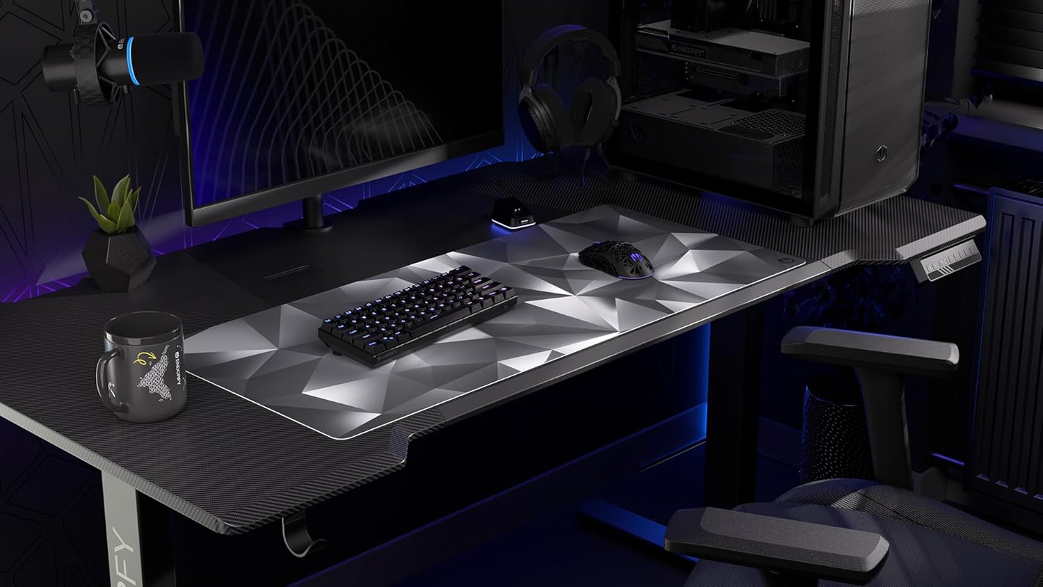 ENDORFY Crystal Black XL XXL Mouse Pad 900x400mm Smooth Mouse Guide Printed Edge Non-Slip Rubber Base Elegant Design