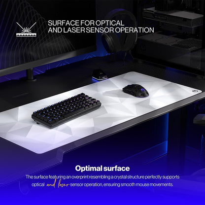 ENDORFY Crystal Onyx White XL, 900 x 400 mm XXL Mouse Mat, Smooth Mouse, Printed Hem, Non-Slip Rubber Base, Stylish Design