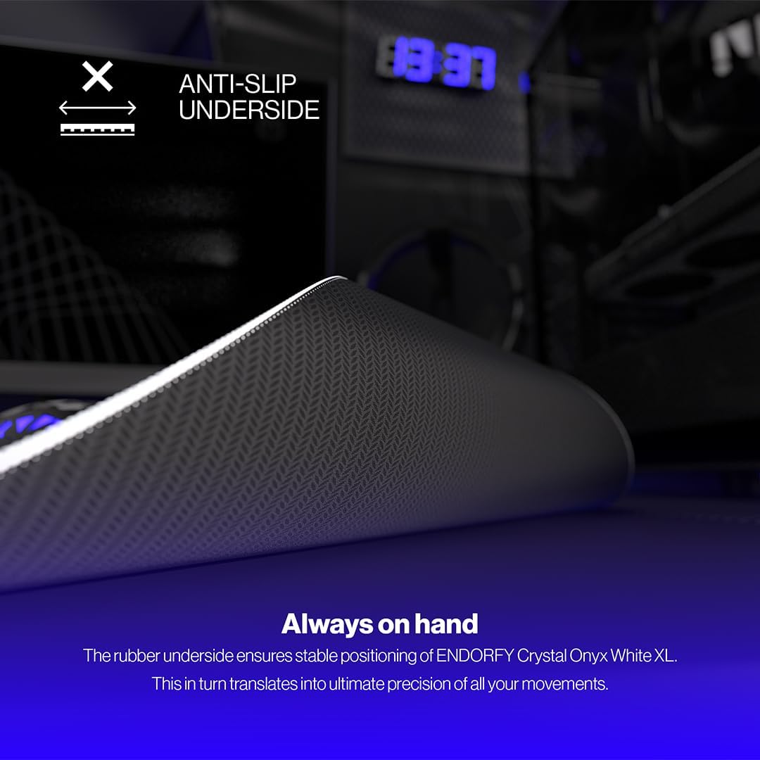 ENDORFY Crystal Onyx White XL, 900 x 400 mm XXL Mouse Mat, Smooth Mouse, Printed Hem, Non-Slip Rubber Base, Stylish Design
