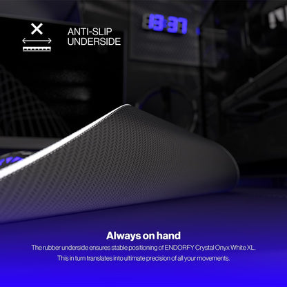 ENDORFY Crystal Onyx White XL, 900 x 400 mm XXL Mouse Mat, Smooth Mouse, Printed Hem, Non-Slip Rubber Base, Stylish Design