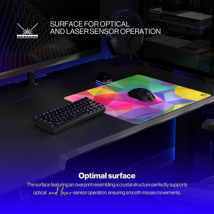 ENDORFY Crystal Spectrum L, 450 x 400 mm L Mouse Mat, Smooth Mouse, Printed Hem, Non-Slip Rubber Base, Stylish Design
