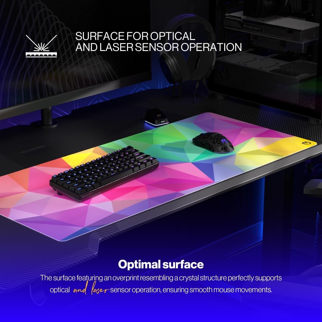 ENDORFY Crystal Spectrum XL XXL 900x400mm Mouse Pad, Smooth Mouse Guide, Printed Edge, Non-Slip Rubber Base, Elegant Design