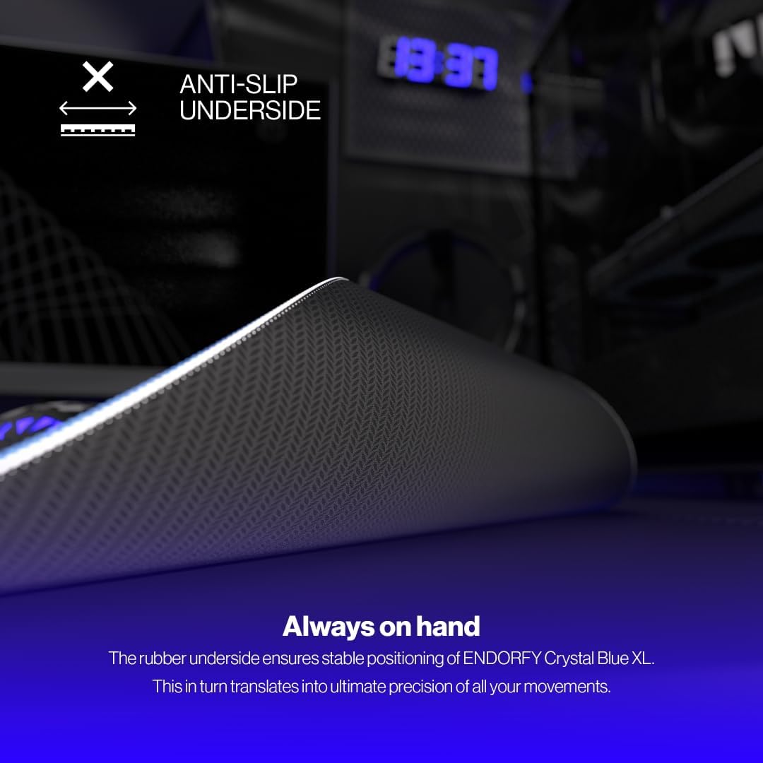 ENDORFY Crystal Blue XL, 900 x 400 mm XXL Mouse Mat, Smooth Mouse, Printed Hem, Non-Slip Rubber Base, Stylish Design