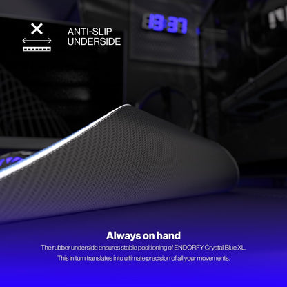 ENDORFY Crystal Blue XL, 900 x 400 mm XXL Mouse Mat, Smooth Mouse, Printed Hem, Non-Slip Rubber Base, Stylish Design