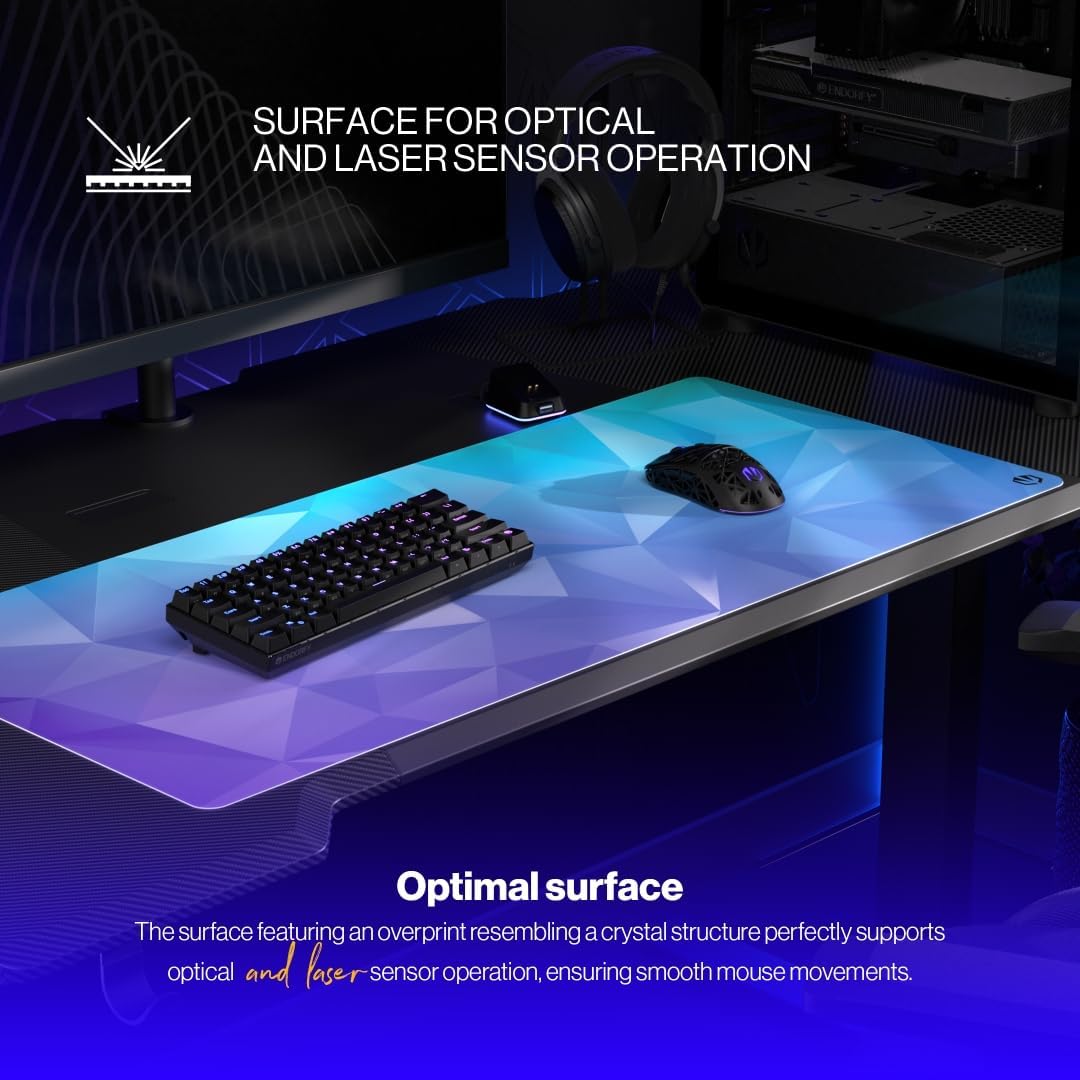 ENDORFY Crystal Blue XL, 900 x 400 mm XXL Mouse Mat, Smooth Mouse, Printed Hem, Non-Slip Rubber Base, Stylish Design