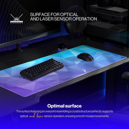 ENDORFY Crystal Blue XL, 900 x 400 mm XXL Mouse Mat, Smooth Mouse, Printed Hem, Non-Slip Rubber Base, Stylish Design
