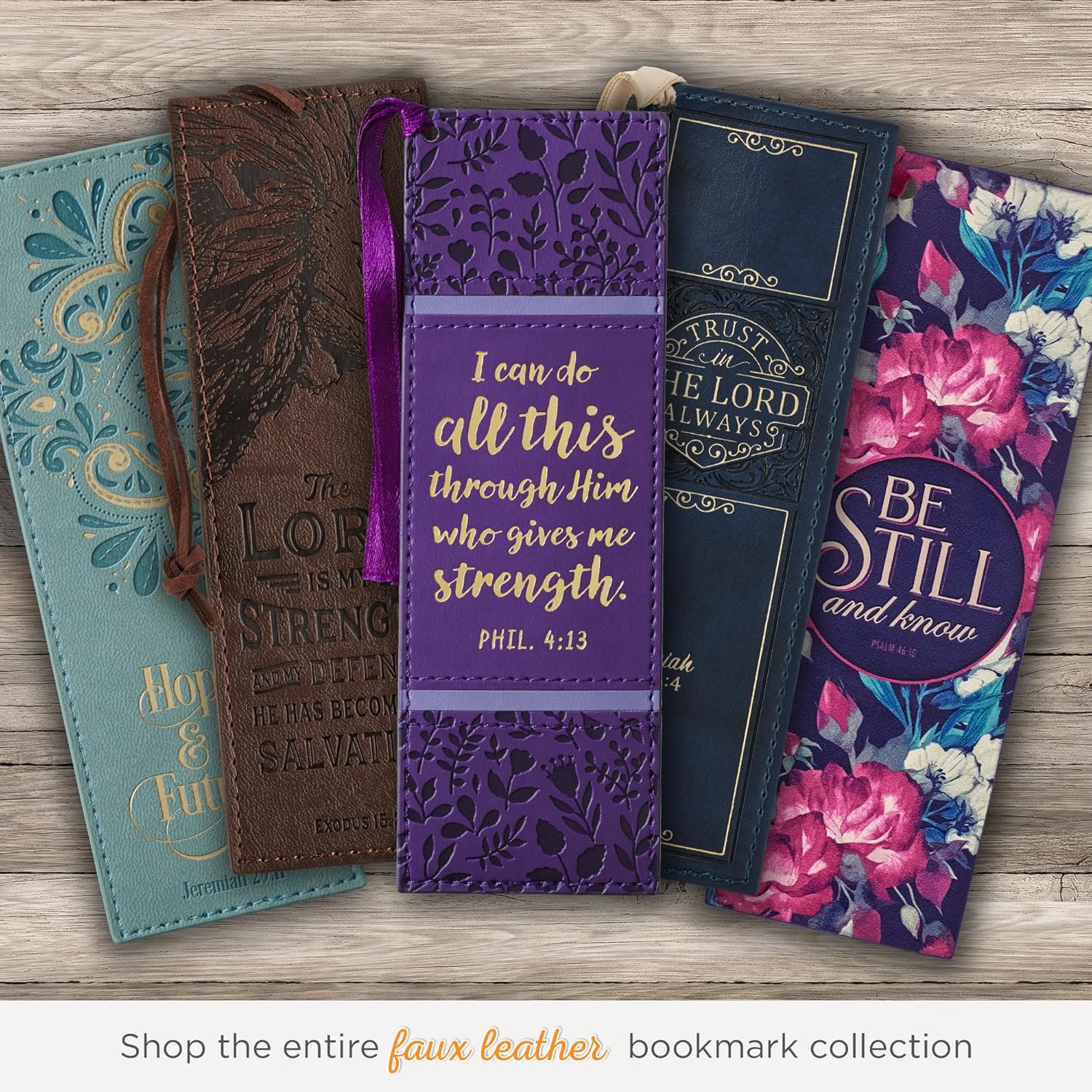 Christian Art Gifts Purple Faux Leather Bookmark | I Can Do All Things - Philippians 4:13 Bible Verse Inspirational Bookmark for Men and Women w/Satin Ribbon Tassel