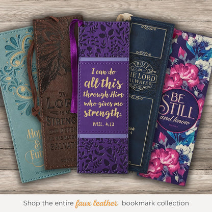 Christian Art Gifts Purple Faux Leather Bookmark | I Can Do All Things - Philippians 4:13 Bible Verse Inspirational Bookmark for Men and Women w/Satin Ribbon Tassel