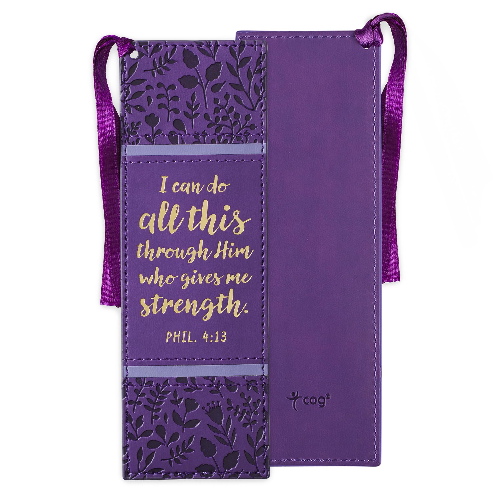Christian Art Gifts Purple Faux Leather Bookmark | I Can Do All Things - Philippians 4:13 Bible Verse Inspirational Bookmark for Men and Women w/Satin Ribbon Tassel