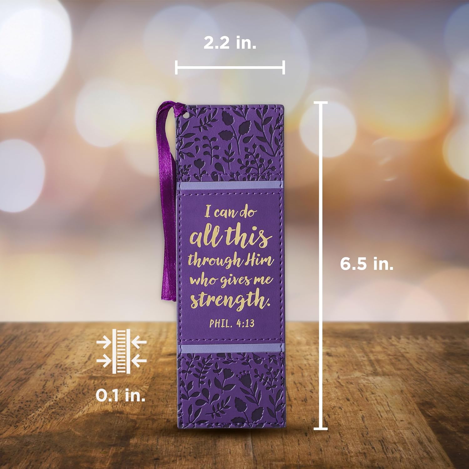 Christian Art Gifts Purple Faux Leather Bookmark | I Can Do All Things - Philippians 4:13 Bible Verse Inspirational Bookmark for Men and Women w/Satin Ribbon Tassel