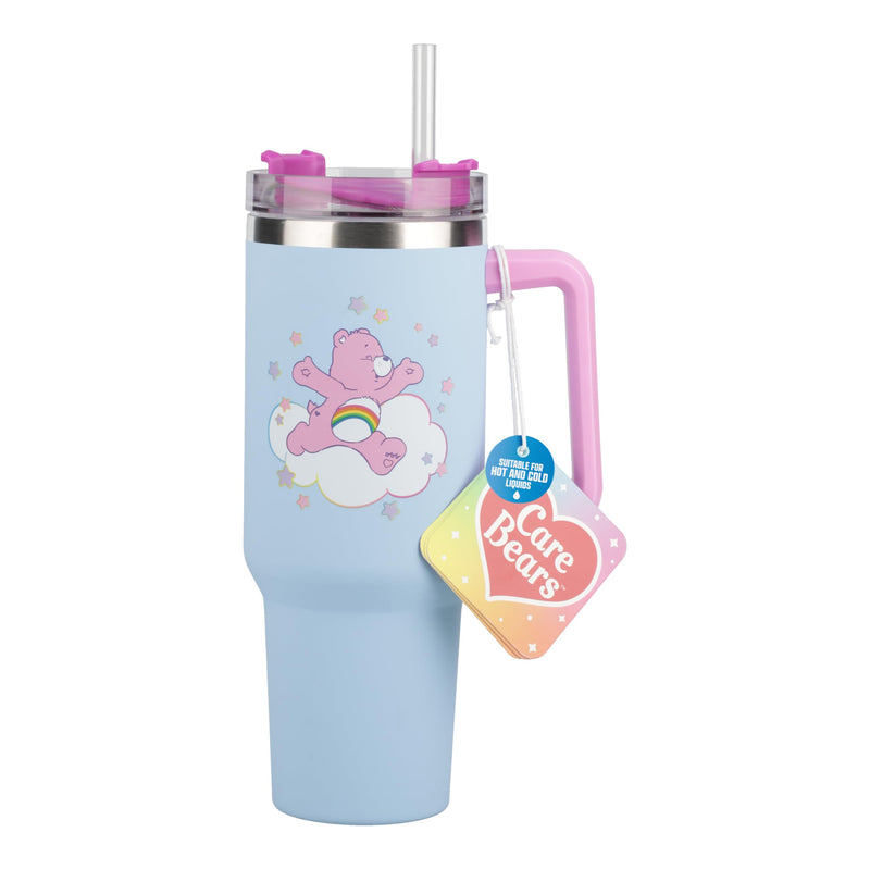 Paladone Care Bears 1.2L Blue Insulated Cup and Straw, Officially Licensed Tumbler Bottle with Handle for Water, Iced Tea, Coffee, Cute Pop Culture Collectible for Fans