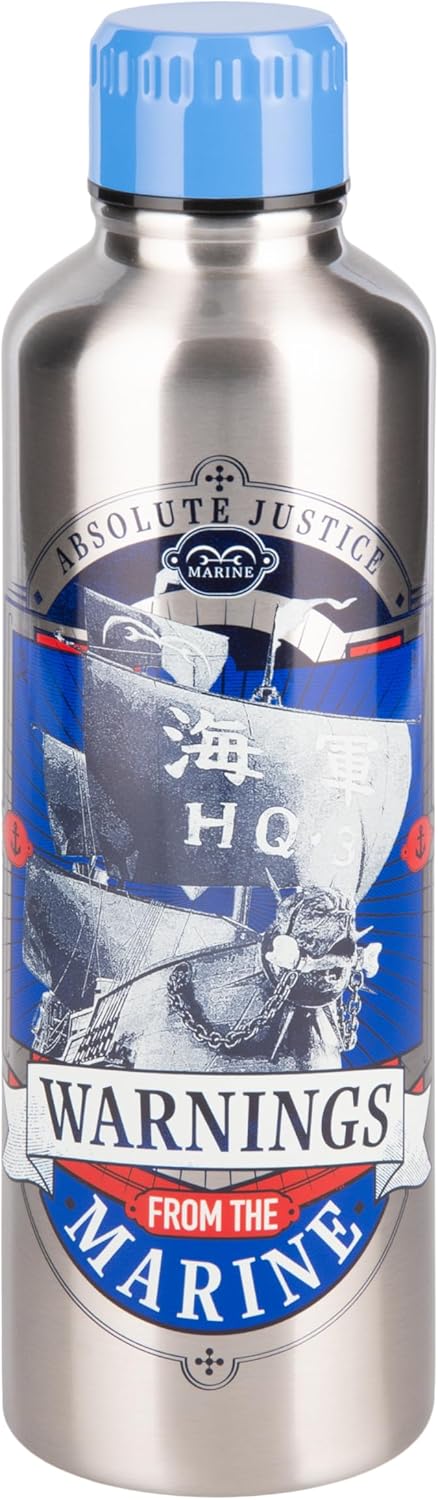 Paladone One Piece Marines Stainless Steel Water Bottle with Screw-Top Lid 500 ml, Officially Licensed for Anime Fans, Pop Culture Merchandise