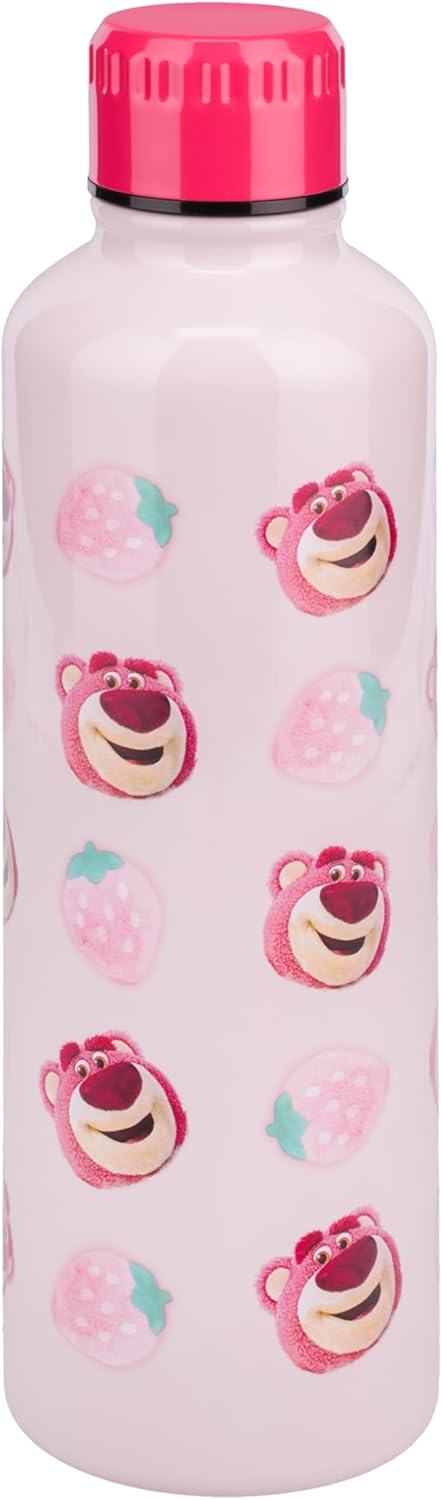 Paladone Lotso Pink Metal Water Bottle with Screw-Top Lid Reusable Stainless Steel 500ml, Officially Licensed Disney Pixar Toy Story Merchandise for Kids, Teens, Adults, School, Work