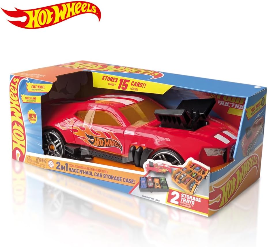 Hot Wheels NEW Car Storage 2in1 Race N' Haul free wheel Car Storage case with Retractable Handle - Stores up to 15 cars (cars not included