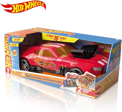 Hot Wheels NEW Car Storage 2in1 Race N' Haul free wheel Car Storage case with Retractable Handle - Stores up to 15 cars (cars not included