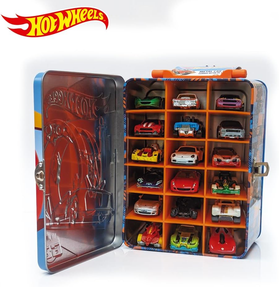 Hot Wheels 1:64 Scale cars Metal Car Carry Case I 18 Toy Storage & Organiser Gift for Collectors Kids Ages 3 Years Old Up 3D HW Race lid design (Cars not included)
