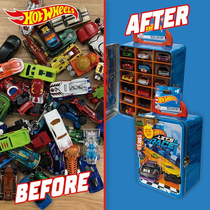 Hot Wheels 1:64 Scale cars Metal Car Carry Case I 18 Toy Storage & Organiser Gift for Collectors Kids Ages 3 Years Old Up 3D HW Race lid design (Cars not included)