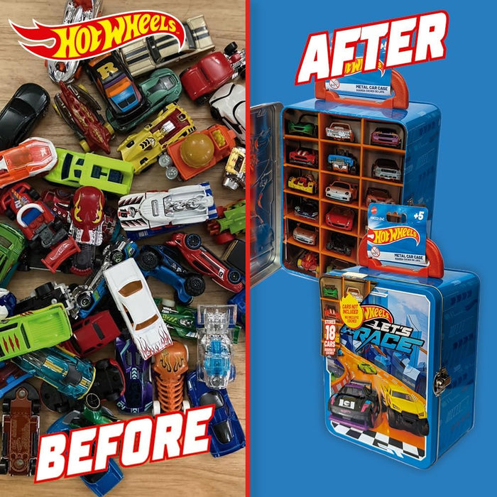 Hot Wheels 1:64 Scale cars Metal Car Carry Case I 18 Toy Storage & Organiser Gift for Collectors Kids Ages 3 Years Old Up 3D HW Race lid design (Cars not included)