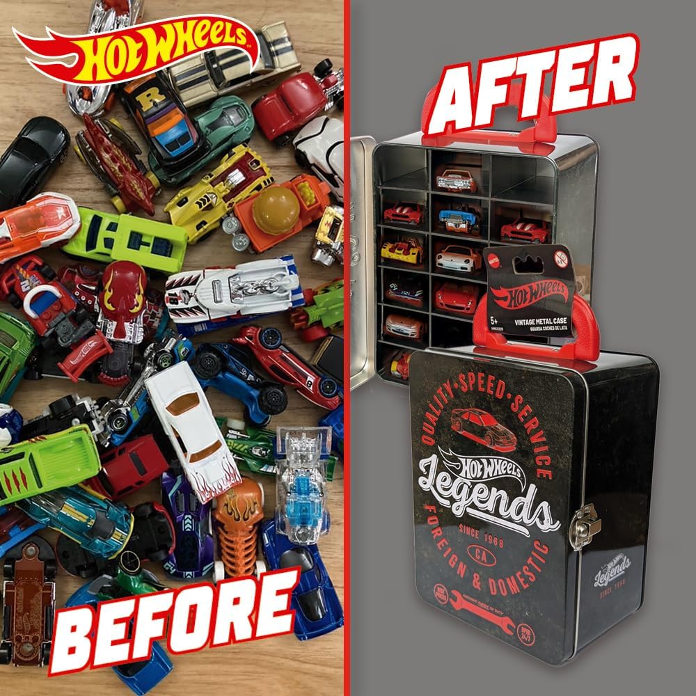 Hot Wheels Vintage 1:64 Scale cars Metal Car Carry Case I 18 Toy Storage & Organiser Gift for Collectors Kids Ages 3 Years Old Up 3D HW Race lid design (Cars not included)