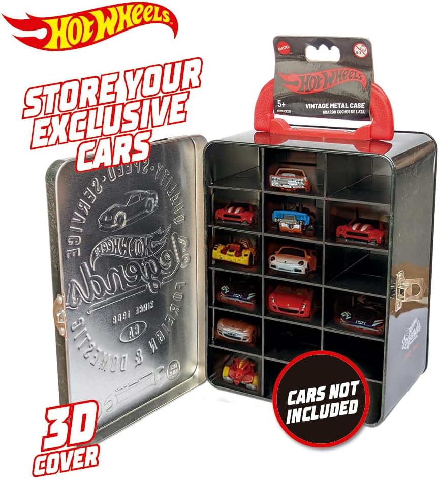 Hot Wheels Vintage 1:64 Scale cars Metal Car Carry Case I 18 Toy Storage & Organiser Gift for Collectors Kids Ages 3 Years Old Up 3D HW Race lid design (Cars not included)