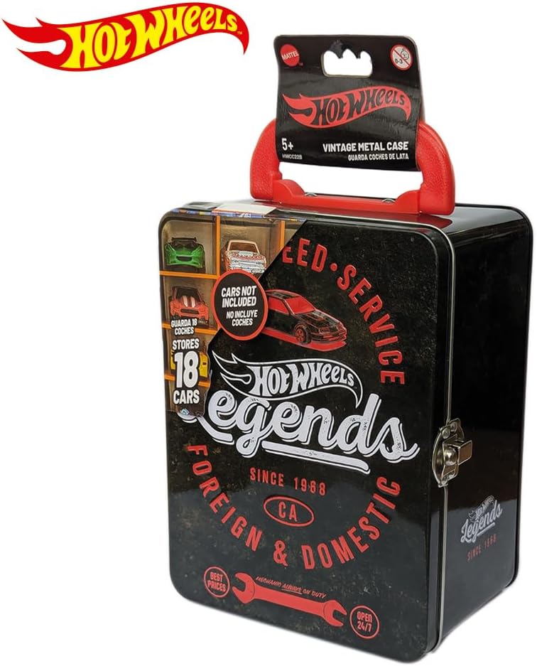 Hot Wheels Vintage 1:64 Scale cars Metal Car Carry Case I 18 Toy Storage & Organiser Gift for Collectors Kids Ages 3 Years Old Up 3D HW Race lid design (Cars not included)