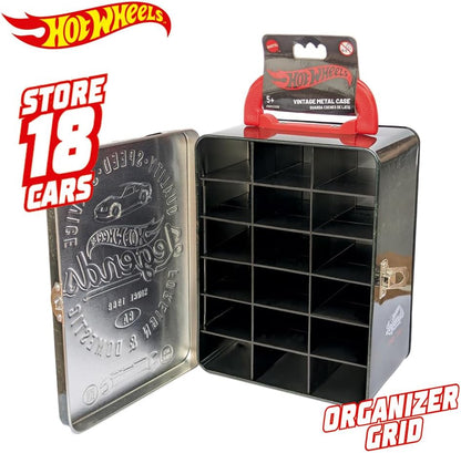 Hot Wheels Vintage 1:64 Scale cars Metal Car Carry Case I 18 Toy Storage & Organiser Gift for Collectors Kids Ages 3 Years Old Up 3D HW Race lid design (Cars not included)