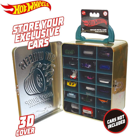 Hot Wheels Vintage 1:64 Scale cars Metal Car Carry Case I 18 Toy Storage & Organiser Gift for Collectors Kids Ages 3 Years Old Up 3D HW Race lid design (Cars not included)