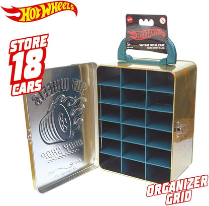 Hot Wheels Vintage 1:64 Scale cars Metal Car Carry Case I 18 Toy Storage & Organiser Gift for Collectors Kids Ages 3 Years Old Up 3D HW Race lid design (Cars not included)