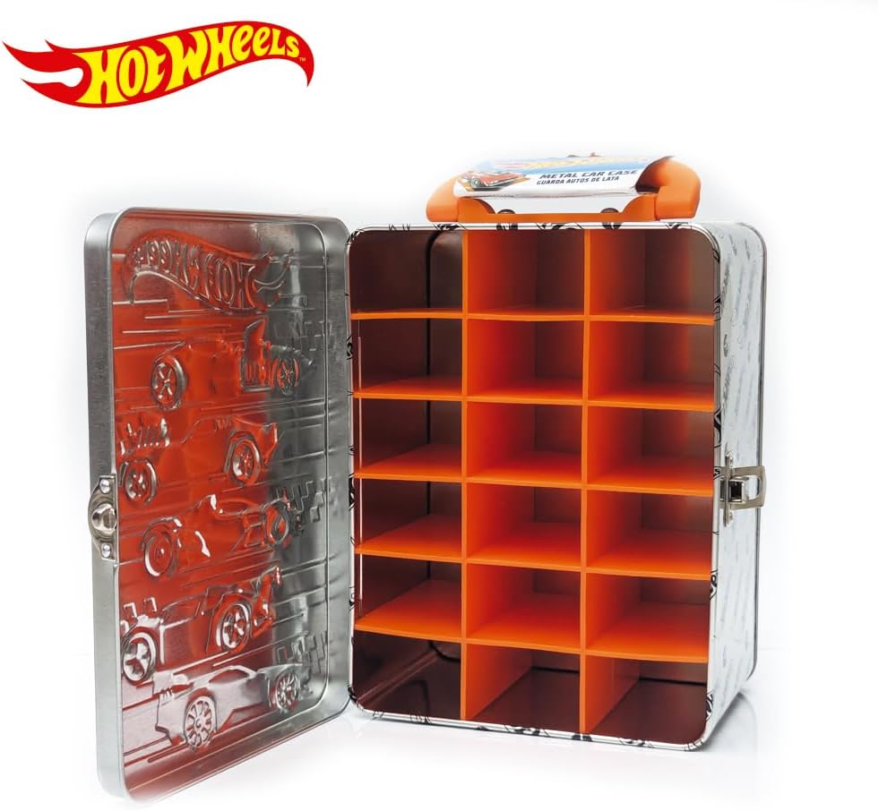 Hot Wheels Vintage 1:64 Scale cars Metal Car Carry Case I 18 Toy Storage & Organiser Gift for Collectors Kids Ages 3 Years Old Up 3D HW Race lid design (Cars not included)