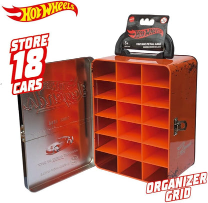 Hot Wheels Vintage 1:64 Scale cars Metal Car Carry Case I 18 Toy Storage & Organiser Gift for Collectors Kids Ages 3 Years Old Up 3D HW Race lid design (Cars not included)