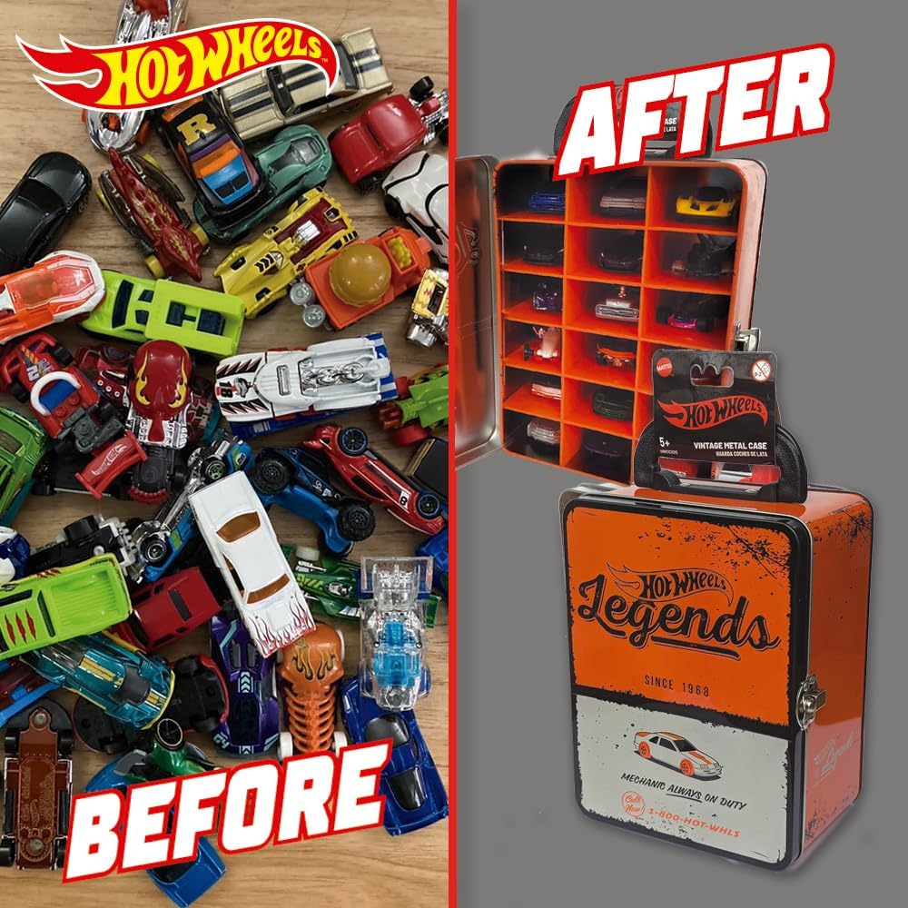 Hot Wheels Vintage 1:64 Scale cars Metal Car Carry Case I 18 Toy Storage & Organiser Gift for Collectors Kids Ages 3 Years Old Up 3D HW Race lid design (Cars not included)