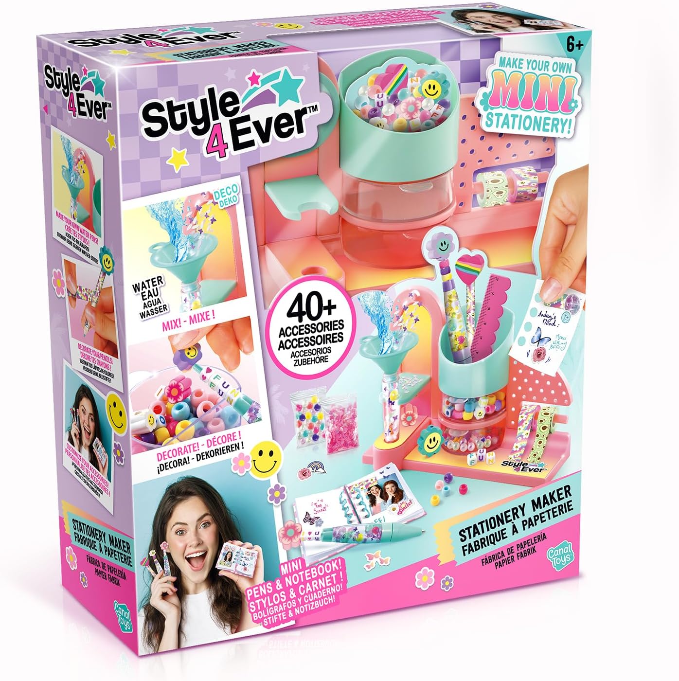 Canal Toys Mini-papierfabriek met 40+ accessoires – creatieve machine voor pennen, potloden en notitieboeken – complete set met stickers en decoraties, roze