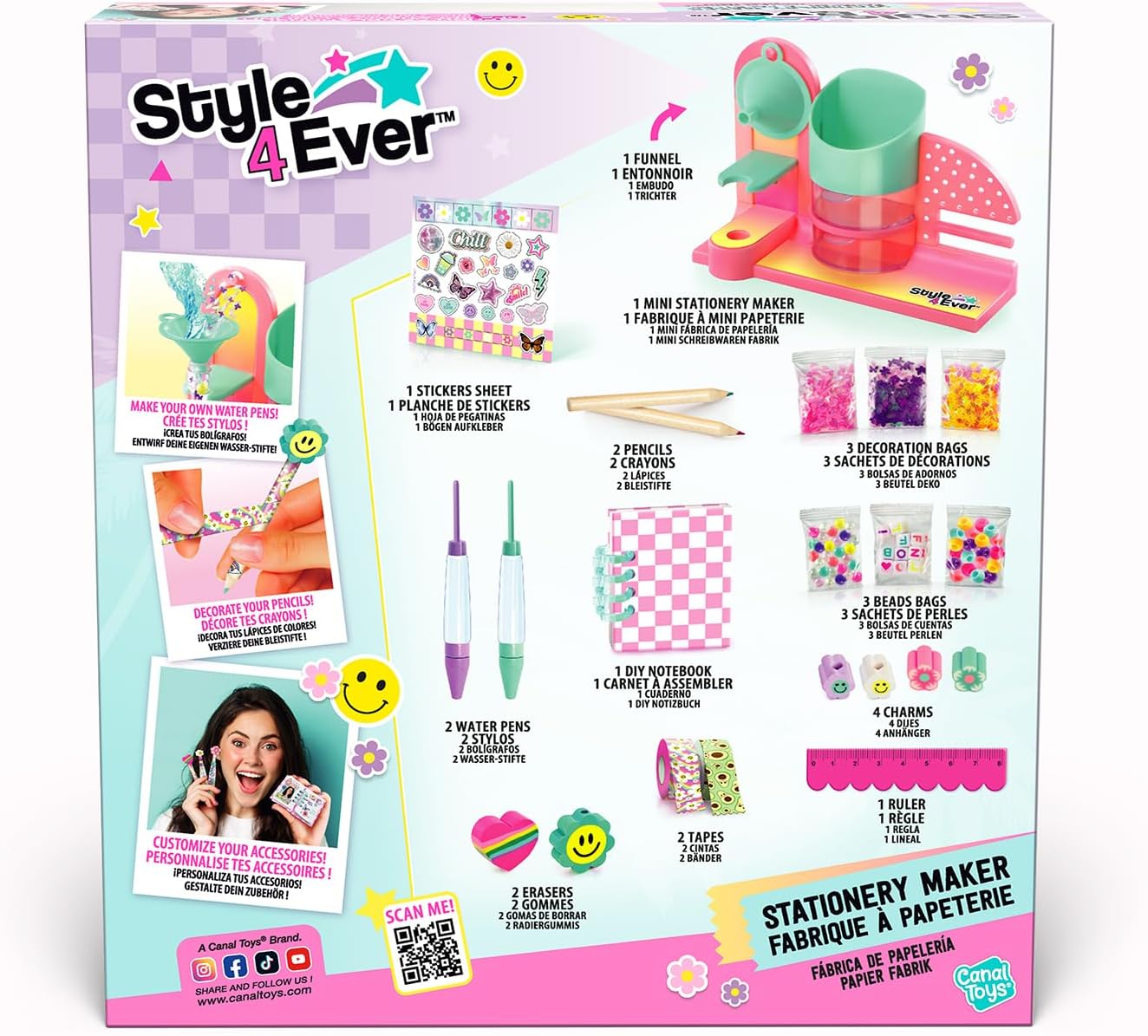 Canal Toys Mini-papierfabriek met 40+ accessoires – creatieve machine voor pennen, potloden en notitieboeken – complete set met stickers en decoraties, roze