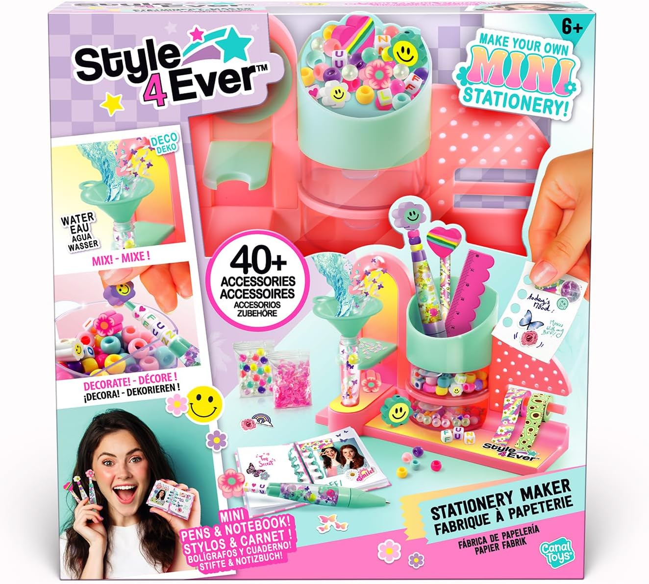 Canal Toys Mini-papierfabriek met 40+ accessoires – creatieve machine voor pennen, potloden en notitieboeken – complete set met stickers en decoraties, roze