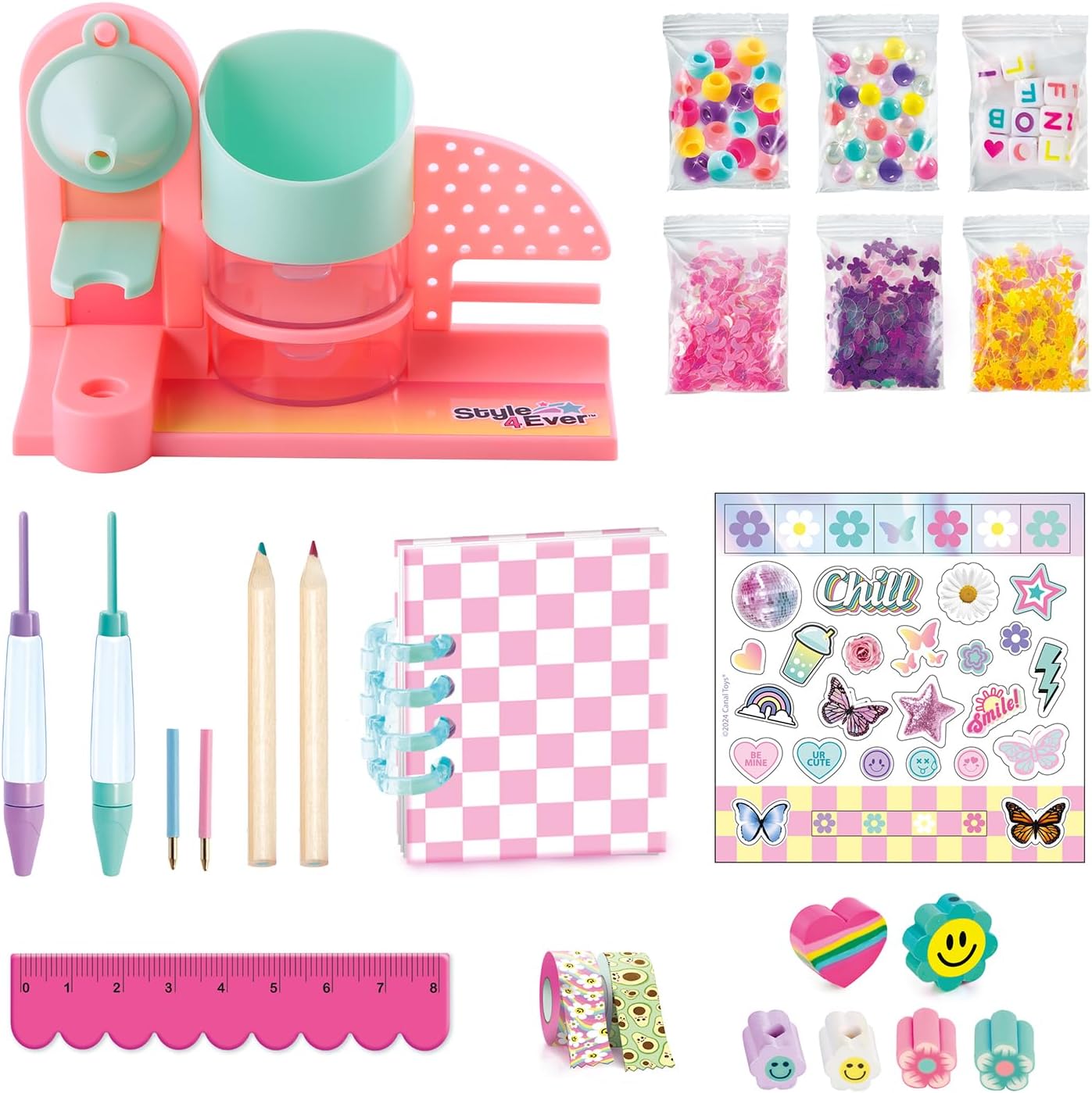 Canal Toys Mini-papierfabriek met 40+ accessoires – creatieve machine voor pennen, potloden en notitieboeken – complete set met stickers en decoraties, roze